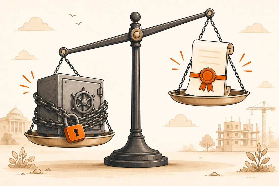 Bank guarantee versus surety bond on a balance scale